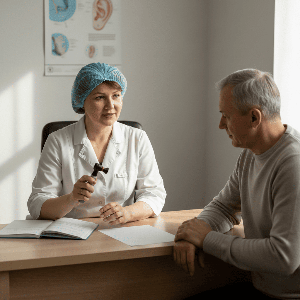 Консультация врача сурдолога-оториноларинголога, осмотр пациента (без аудиометрии, заключения, подбора или настройки слухового аппарата) повторный– при явке в назначенную дату и время